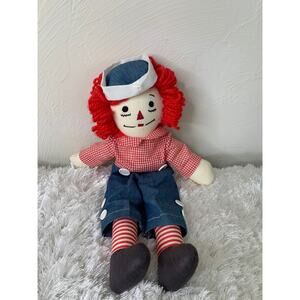 Vintage Handmade Raggedy Andy Overalls Denim Red Gingham  15"